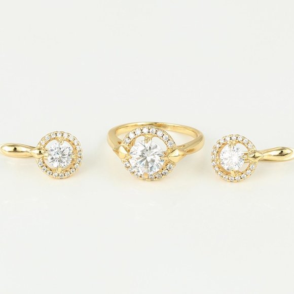 Round Cut CZ Earrings&Ring 18KGP Set - Picture 5 of 14